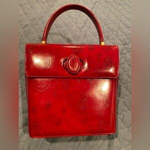 Red Structured Shoulder Bag with Glossy Finish